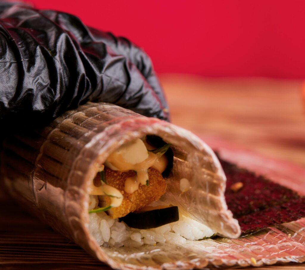 a sushi rolled in the sushi mat