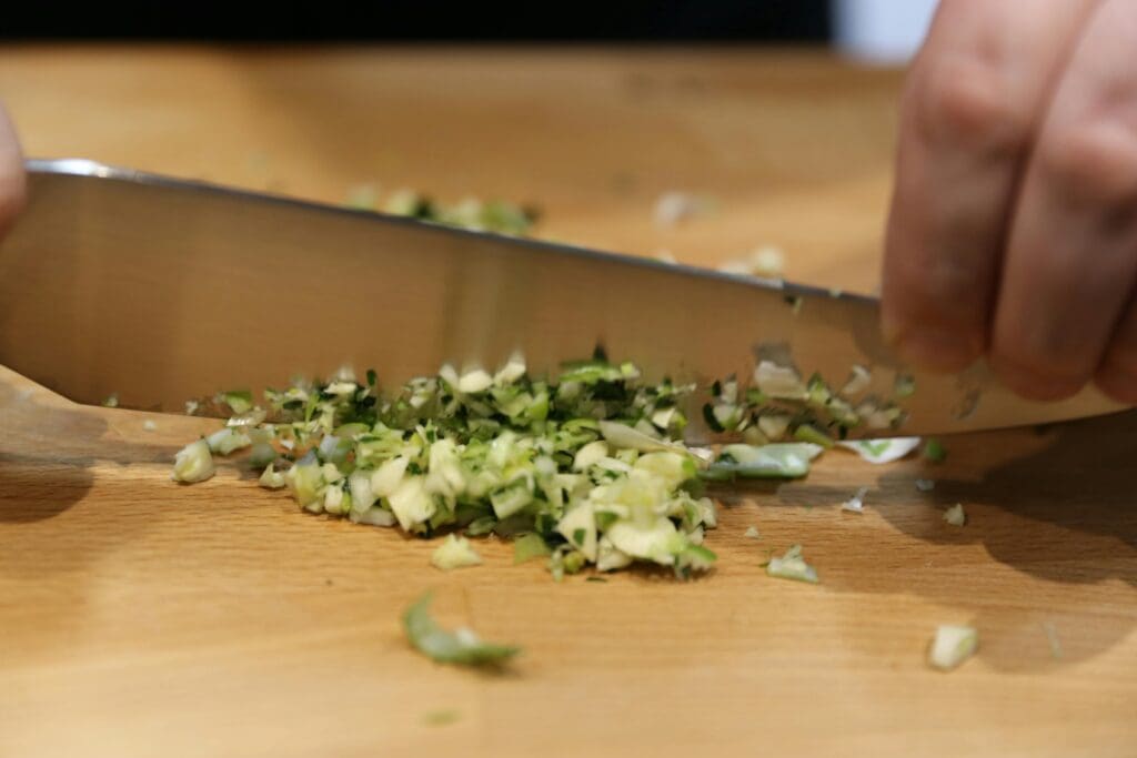 chopping herbs